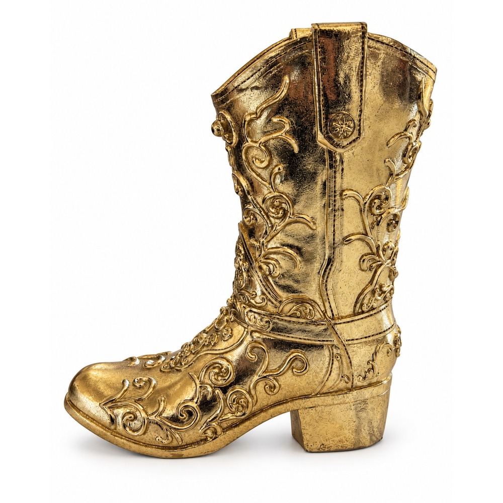 Gold Tone Cowboy Boot Decor Ornate Scroll Western Decorative Figure